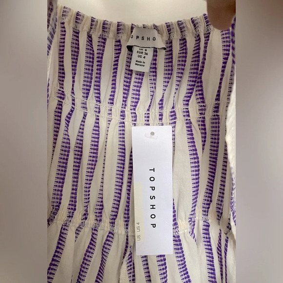 NWT TOPSHOP Stripe Bow Tie Long Sleeve Romper Purple White Size 4 - Picture 7 of 13